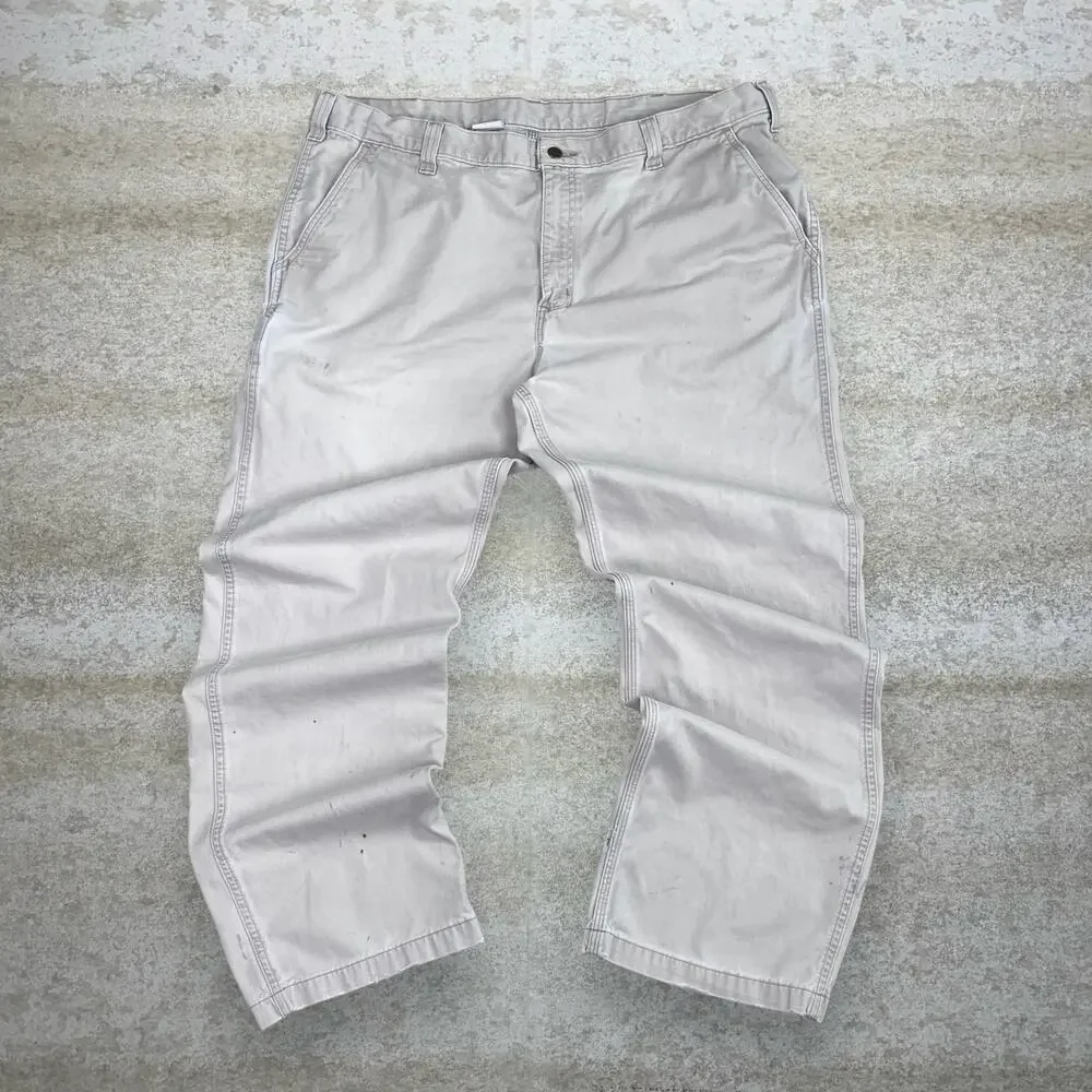 Vintage Y2K Carhartt Khakis Pants 42x32 Baggy Wide Leg Fit Light Tan Cotton